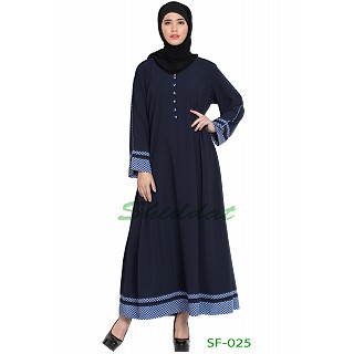 A line casual abaya- Navy blue with small check prints